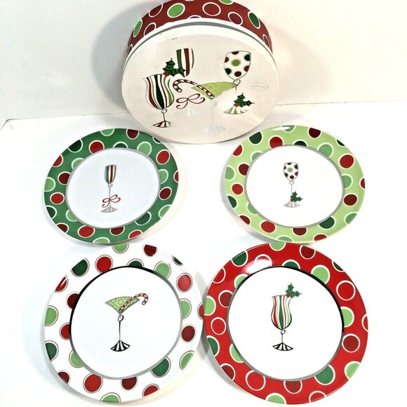 Party Appetizer Plate Set Holiday Christmas Cocktail Glass Snack Dish 7 in Lot 4 - Picture 1 of 10